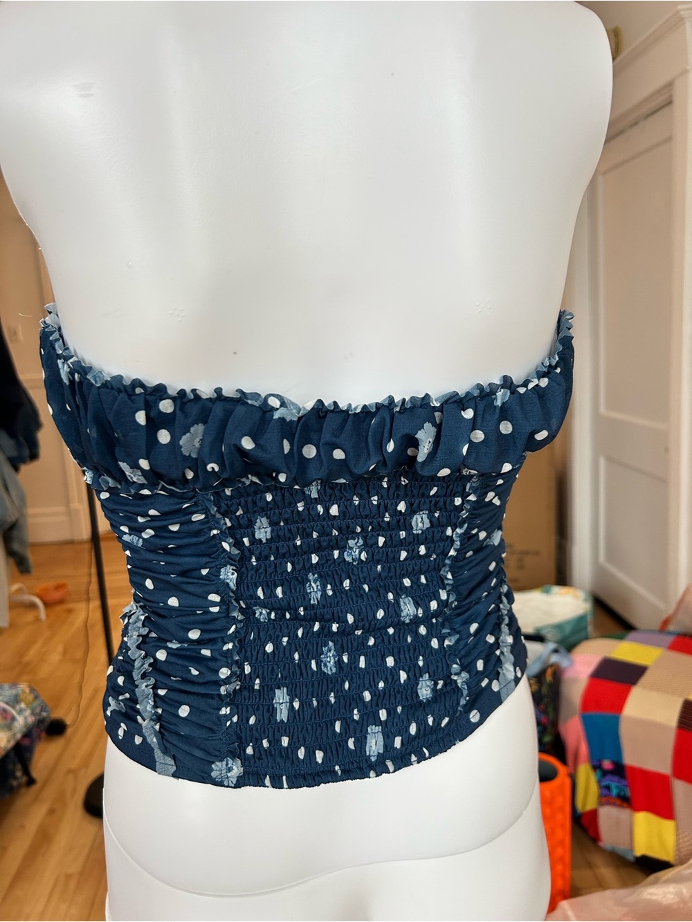 Navy Blue Polka Tube Top - Picture 3 of 4